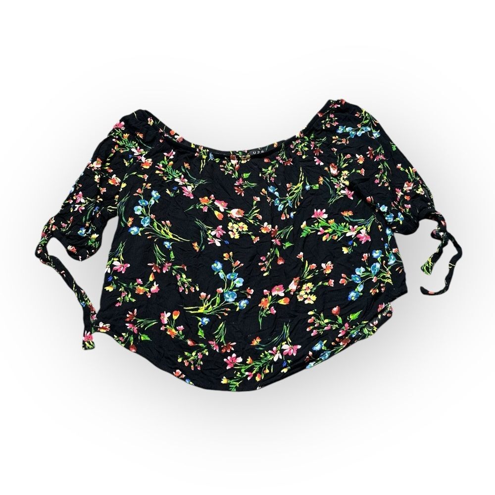 Plus Size Blouse Womens 0X Off the Shoulder Floral Botanical Garden Top